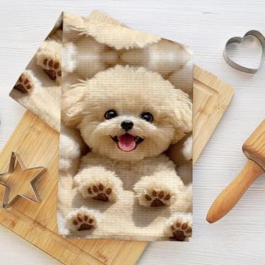 Imagem de Toalhas de cozinha brancas fofas com estampa de cachorro, casa de banho de fazenda, pano de prato de microfibra absorvente decorativo, toalha de chá, toalhas de mão waffle para cozinha, casa, presente