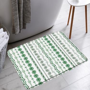 Imagem de UEAUUN Tapete de banho de folhas tropicais verdes folha de palmeira cacto botânico floral boho planta de verão para decoração de área de banheira (45,7 x 76 cm)