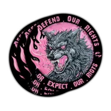 Imagem de Adesivo Defend Our Rights or Expect Our Riots (3 peças) Defend Our Rights or Expect Our Riots, Decalques de vinil feminista lobo rosa, adesivos de empoderamento de protesto político para ativistas