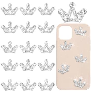 Imagem de FULZTEY 20 peças de enfeites de strass de cristal mini coroas de liga para artesanato DIY, acessório de strass de coroa de prata, decoração de cristal plano para capa de telefone, roupas, decorações