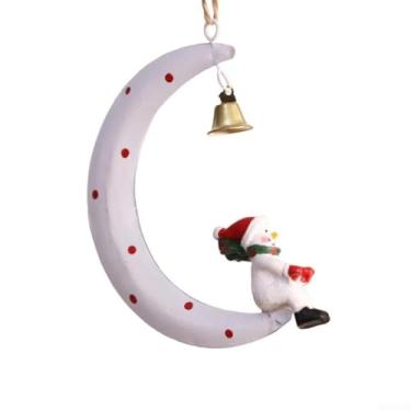 Imagem de Enfeite de Natal Lua Papai Noel em ferro com rena divertida e sino, árvore de Natal DIY e decoração de pendurar na parede em verde branco vermelho, 10 x 8 x 3 cm pingente festivo