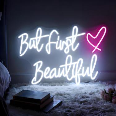 Imagem de Neonawall Neon Sign for Wall Decor Light Up Letters Business Led Sign Birthday Party Gifts Led Decorative Night Signs Girls Room Decorations for Beauty Salons Home Bedroom Dorm (But First Beautiful)