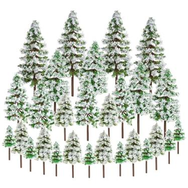 Imagem de jiebor 28 peças de mini árvores de Natal pequenas falsas miniatura de pinheiro de neve modelo de 5 a 12 cm para bricolage trem ferroviário areia mesa edifícios arquitetura diorama jardim paisagem