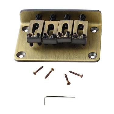 Imagem de Pilipane Ponte de guitarra de 4 cordas de metal ukulele baixo ponte de substituição ajustável para guitarra baixo ukulele instrumentos de corda acabamento brilhante 6 cm 6.1 cm