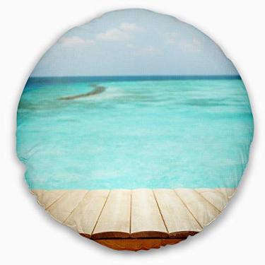 Imagem de Design de tábuas de madeira no fundo marítimo sala de estar redonda, sofá, almofada de alta qualidade + capa de almofada impressa em ambos os lados 50 cm