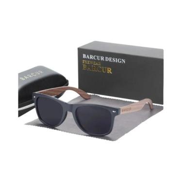 Imagem de Óculos De Sol Polarizados Masculinos De Madeira Nogueira Preta Com Pro