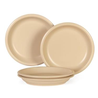 Imagem de GZG Conjunto de 4 pratos de jantar de cerâmica de 26 cm, pratos de grés terracota de esmalte fosco rústico para prato principal e refeições diárias, seguro para micro-ondas e lava-louças (areia quente