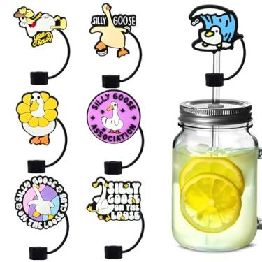 Imagem de 12 peças de tampas de palha de ganso silly para copos, protetores de canudos engraçados de PVC de silicone de 10 mm, à prova de poeira, reutilizável, sem BPA, ajuste ecológico para presentes de festa