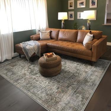 Imagem de GERUIMO Tapete lavável 12 x 18 cm para sala de estar, cinza enferrujado boho vintage floral, grande, antiderrapante, tapete de lã sintética macia, adequado para crianças e animais de estimação para