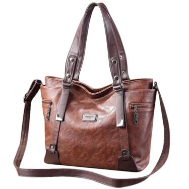 Imagem de Ruvafeny Bolsa feminina de couro vegano, bolsa feminina com compartimentos, bolsa tiracolo feminina estilosa para trabalho, viagem