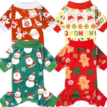 Imagem de XPUDAC 4 peças pijamas de Natal para cães, Papai Noel, roupas para animais de estimação, boneco de neve, fantasias para cães, meninas, meninos, vermelho, verde, 4GG