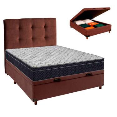 Imagem de Box Bau Marrom+Colchão Casal Airtech 150 Ortobom+Cabeceira