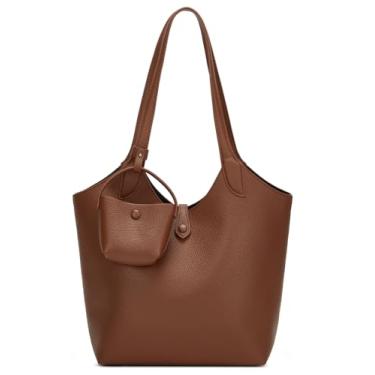 Imagem de Bolsa feminina de couro sintético 2025 para outono e inverno, bolsa de ombro com mini charme, bolsa moderna, Marrom, 9.8 x 4.5 x 10.6 inches