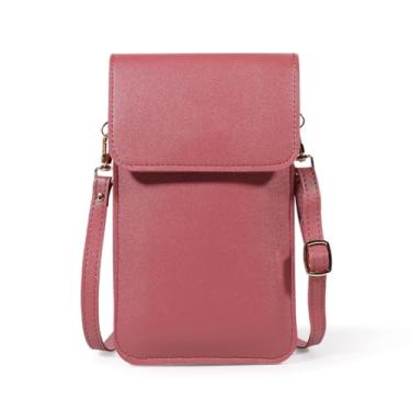 Imagem de Bolsas femininas pequenas transversais de couro da moda com compartimento triplo com tela sensível ao toque com bloqueio de RFID, rosa, Medium, Tendência