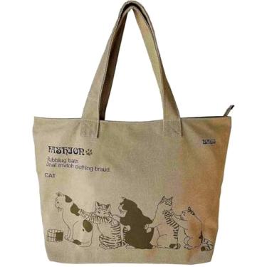 Imagem de Bolsa de Ombro Lona Feminina com Grande Capacidade Tote Casual para Trabalho Compras Animação Cartoons Praia