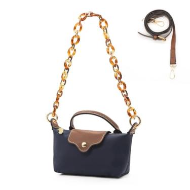 Imagem de Long Keeper Mini bolsa transversal feminina pequena de nylon colorida bolsa de ombro com alça superior bolsa clutch para telefone, Azul marinho (com alça de acrílico), Mini bolsa casual de nylon com