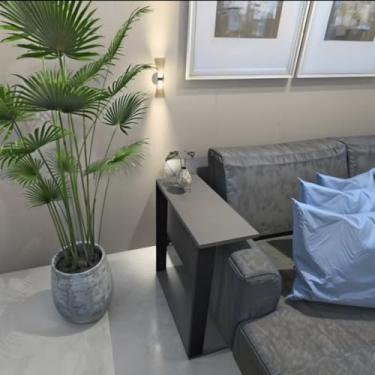 Imagem de Mesa Lateral Sofá Poltrona Apoio Notebook Utensílios Industral 100% MDF (Preto/Cinza)