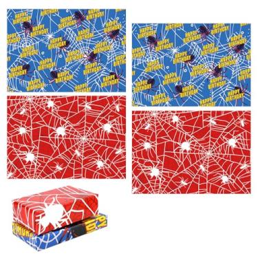 Imagem de 4 Folhas Aranha Papel de Embrulho para Aniversário, 70x100cm Grande Papel de Embrulho para Presente com Teia Aranha for Halloween Natal Festas Aniversário