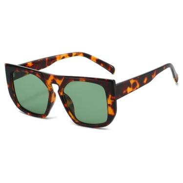 Imagem de Óculos de sol punk quadrado retrô, masculino, cor sólida, moderno, à prova de raios UV, para dirigir, armação grande, protetor solar (C8, verde leopardo)