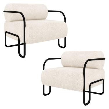 Imagem de Poltrona Decorativa Para Sala Industrial Kit 2 Kira Z08 Boucle Bege - Mpozenato