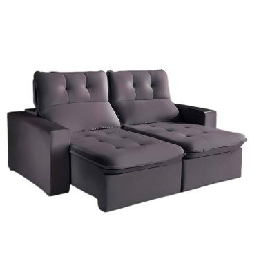 Imagem de Sofá Retrátil E Reclinável Berlim Veludo Cinza Chumbo 2m