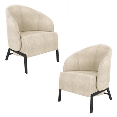 Imagem de Kit 2 Poltronas Decorativa Sala De Estar Kenya Pés Em Ferro Bouclê Preto/bege G33 - Gran Belo