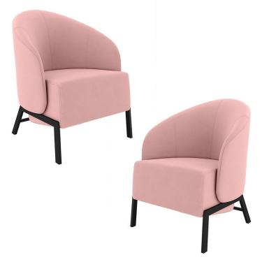 Imagem de Kit 2 Poltronas Decorativa Sala De Estar Kenya Pés Em Ferro Veludo Preto/rosê G33 - Gran Belo