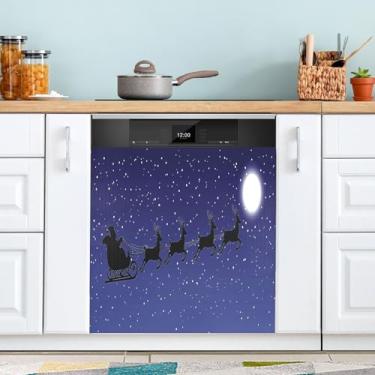 Imagem de ATTX Capa magnética de Papai Noel para lava-louças, 58,4 cm C x 66 cm A, decoração da capa da máquina de lavar louça, decalques de armário doméstico e eletrodomésticos adesivos #509