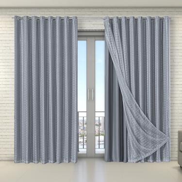 Imagem de Cortina Tecido Blecaute com Voil Xadrez 5,60m x 2,70m 100% Poliéster - Cinza