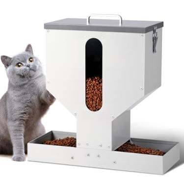 Imagem de PAUQRWIE Alimentador automático para gatos 2 gatos – alimentador duplo de 12L para animais de estimação, estação de alimentação para animais de estimação, dispensador automático de alimentos secos