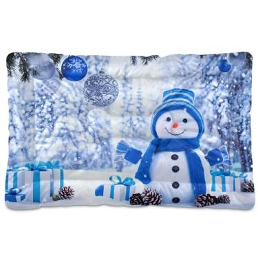 Imagem de SEHANY Cama de Natal com flocos de neve, boneco de neve, para cães, gatos, com fundo antiderrapante, caixa de canil, colchão macio, lavável, para cães pequenos, médios e grandes, gatos, 91 x 61 cm