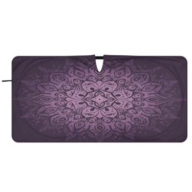 Imagem de Blueangle Para-brisa mandala roxa - 149.9 cm x 76.2 cm dobrável carro janela dianteira para-sol blocos raios UV viseira de sol (971)
