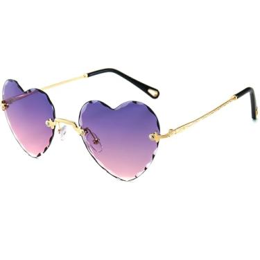 Imagem de Breaksun Óculos de sol de coração sem aro para mulheres, meninas, modernos, em forma de coração, lindos óculos de sol, Roxo e rosa dégradé, MM