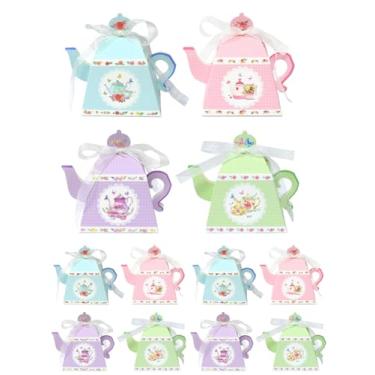 Imagem de Liiaiyter 24 caixas de lembrancinhas de festa de chá, caixa de petiscos em forma de bule de chá, decoração de mesa floral para festa de chá, caixa de doces para aniversário, chá de bebê, casamento