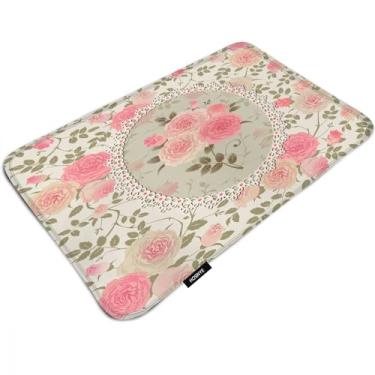 Imagem de Tapete de banho com padrão rosa chique gasto para banheiro moldura de renda com um buquê de rosas tapete de banho antiderrapante absorvente de água para banheira, banheiro, banheira e chuveiro, 40,6 x