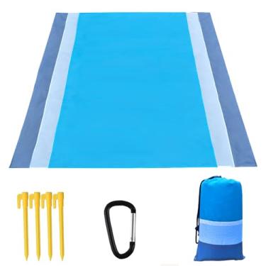 Imagem de Manta de Praia para Camping à Prova Areia Portátil Plegável Poliéster Tapete Piquenique com Revestimento TPU 4 Estacas Sacola Armazenamento Fácil Limpar Lavável Máquina