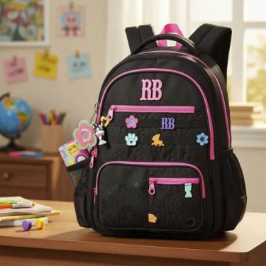 Imagem de Mochila Escolar Rebecca Bonbon Flower Power Preta Coleção 2026 Origina