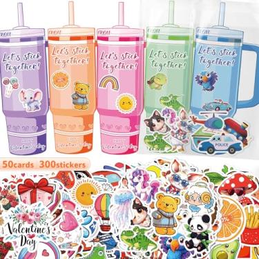 Imagem de AYGXU Stickers-Valentines Day Gifts for Kids,300pcs Stickers with 50pcs Valentines Day Cards for Kids School,Classroom Exchange for Girls Boys