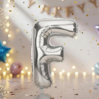 Imagem de Balões grandes de letra F de prata de 81 cm, balões de flphabet Mylar preenchidos com hélio para festas de aniversário e decorações de aniversário, suprimentos de decoração de festa de prata grande