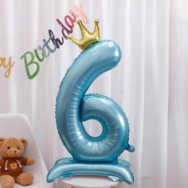 Imagem de Balões digitais de 101 cm rosa com números autofixos gigantes Mylar grande número 10 para decorações de aniversário de aniversário (azul 6)