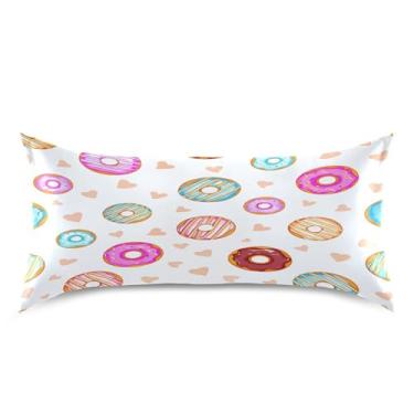 Imagem de xigua Fronha de cetim colorida donut para cabelo e pele lavável à máquina almofada de cetim antiderrapante refrescante capa de cama king com fecho de envelope, 50,8 cm x 101,6 cm