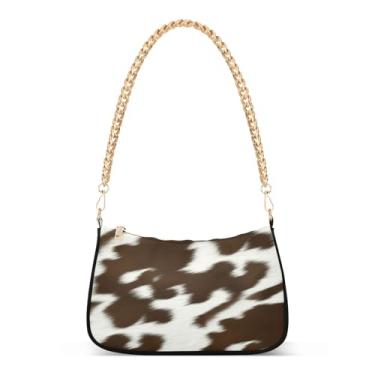 Imagem de CEBUGI Bolsas transversais femininas bolsa de ombro marrom branco pele de vaca elegante bolsa clutch com alça de corrente