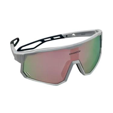 Imagem de Óculos de Sol Esportivo Máscara com Lentes Polarizadas - Ideal para Bike, Corrida, Beach Tennis e Vôlei - Unissex com Proteção UV400 (Branco, Rosa)