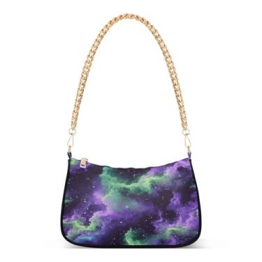 Imagem de CEBUGI Bolsas transversais femininas bolsa de ombro roxo escuro verde nebulosa nuvens bolsas bolsa clutch elegante com alça de corrente