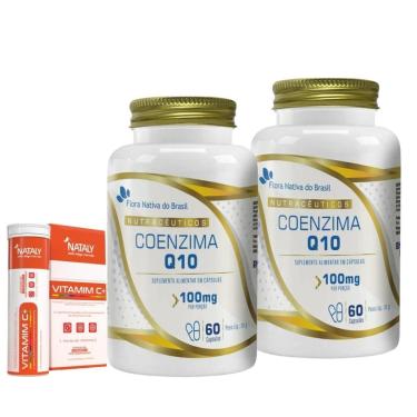 Imagem de Kit Com 2 Coenzima Q10 100% Pura 60cáps 100mg FNB + 1 Vitamim C+-Unissex