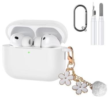 Imagem de Compatível com AirPods Pro 3 2025, capa protetora de silicone macio premium para Apple AirPods Pro 3ª geração com kit de limpeza, mosquetão e chaveiro, acessórios para mulheres e meninas