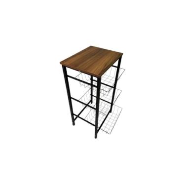 Imagem de Organizador de Cozinha com Rodízios, 4 Prateleiras e 4 Cestos, Aço Carbono, Preto Fosco, 80x32x125cm