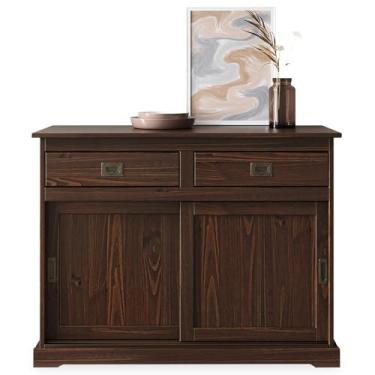 Imagem de IDIMEX Armário Buffet Vintage Madeira 2 Portas Correr Cor Imbuia Savona