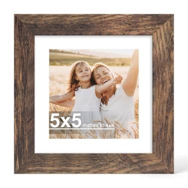 Imagem de Hongkee Porta-retrato 12 x 12 cm com vidro, exiba imagens 10 x 12 cm com tapete ou 12 x 12 cm sem tapete - parede e mesa, molduras de madeira 12 x 12 cm (marrom rústico, 1 pacote)