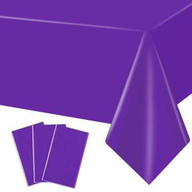 Imagem de MRJ Toalha de mesa roxa pacote com 3 toalhas de mesa de plástico, 137 x 272 cm, descartável, decorativa, festa, feriado, aniversário, toalhas de mesa para mesas retangulares